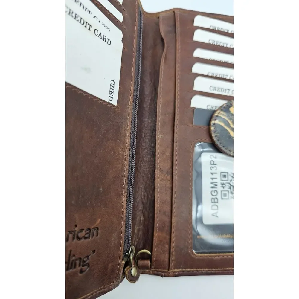 American Darling Magnet Snap Buffalo Wallet Genuine Leather New No Wrist Strap